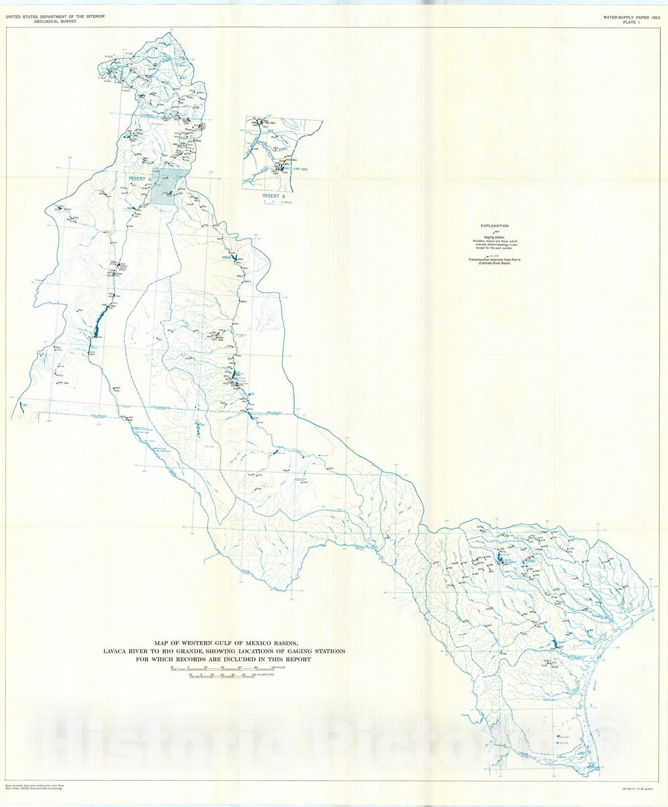 Map : Surface water supply of the United States, 1961-65, Part 8. western Gulf of Mexico basins, Volume 2. basins from Lavaca River to Rio Grande, 1970 Cartography Wall Art :