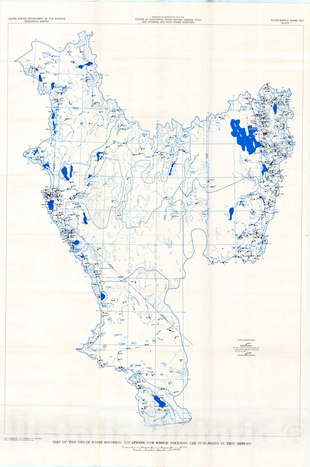 Map : Surface water supply of the United States, 1961-65, Part 10. the Great Basin, 1970 Cartography Wall Art :
