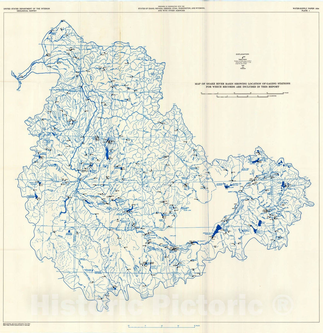Map : Surface water supply of the United States, 1961-65, Part 13. Snake River basin, 1971 Cartography Wall Art :
