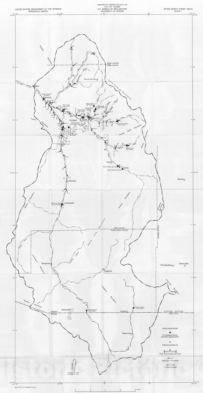 Map : Depletion of streamflow by infiltration in the main channels of the Tucson basin, 1970 Cartography Wall Art :