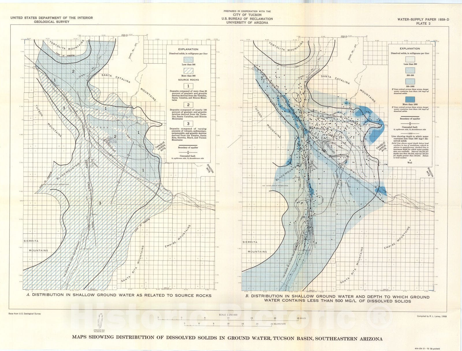 Map : Chemical quality of the water in the Tucson basin, Arizona, 1972 Cartography Wall Art :