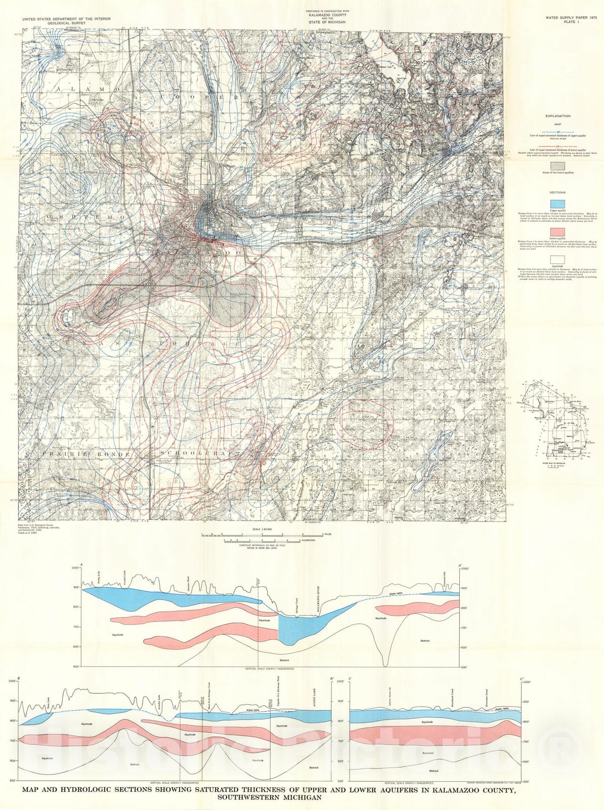 Map : Availability of water in Kalamazoo County, southwestern Michigan, 1973 Cartography Wall Art :