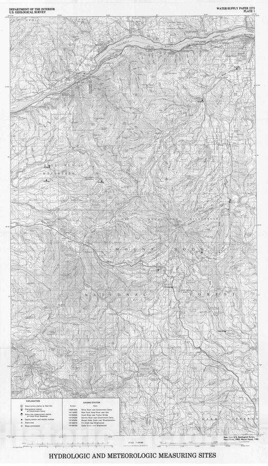 Map : Polallie Creek debris flow and subsequent dam-break flood of 1980, East Fork Hood River basin, Oregon, 1985 Cartography Wall Art :