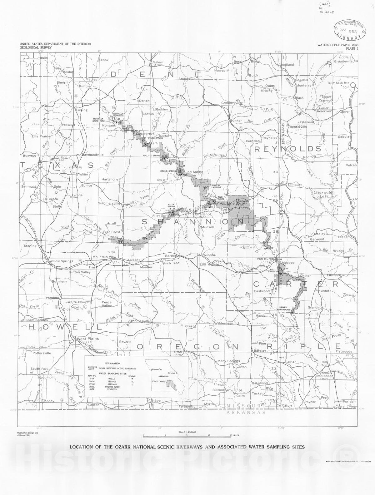 Map : Water quality in the Ozark National Scenic Riverways, Missouri, 1978 Cartography Wall Art :