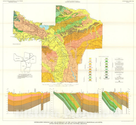 Map : Water resources of Hempstead, Lafayette, Little River, Miller, and Nevada Counties, Arkansas, 1972 Cartography Wall Art :