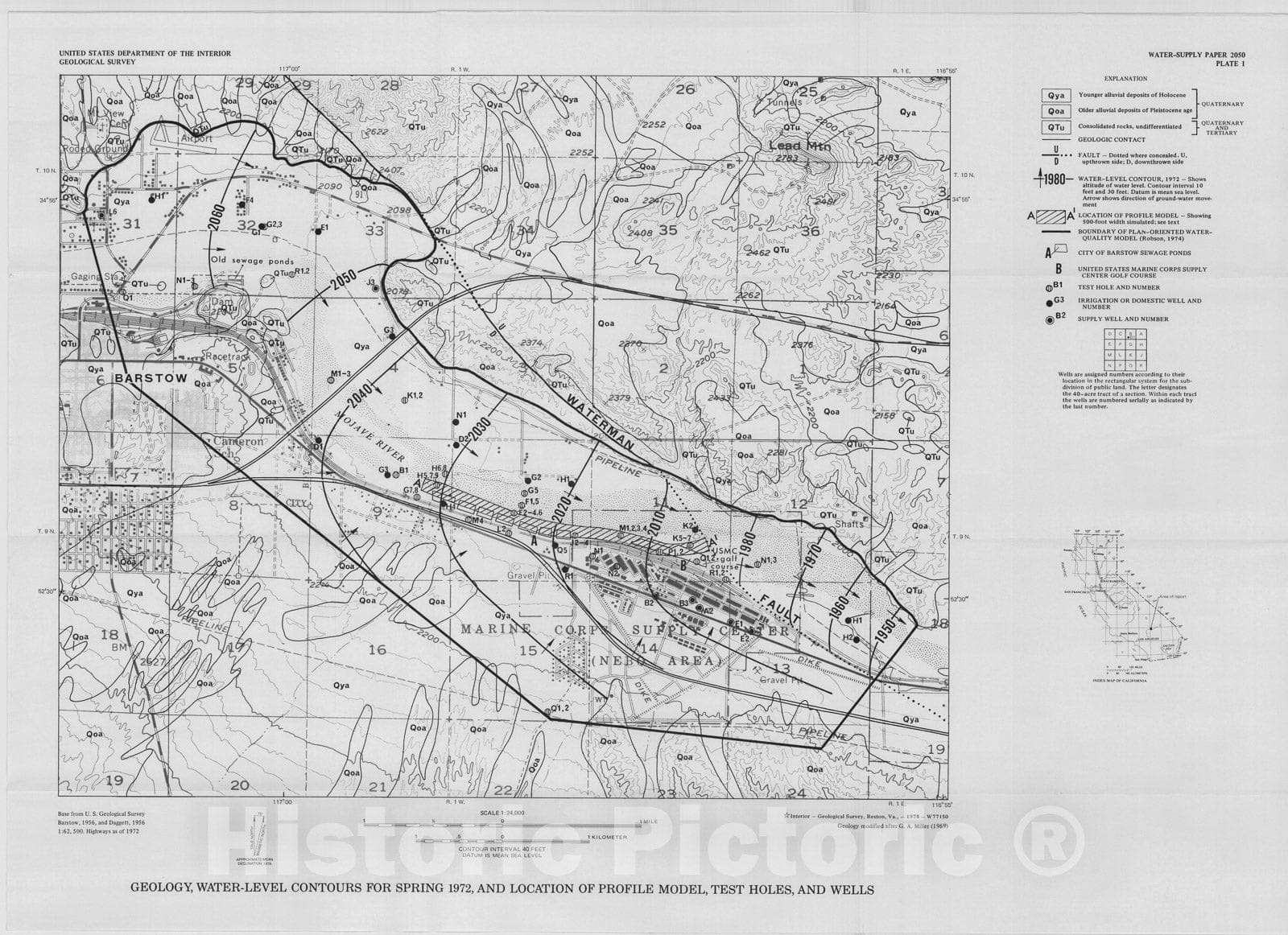 Map : Application of digital profile modeling techniques to ground-water solute transport at Barstow, California, 1978 Cartography Wall Art :