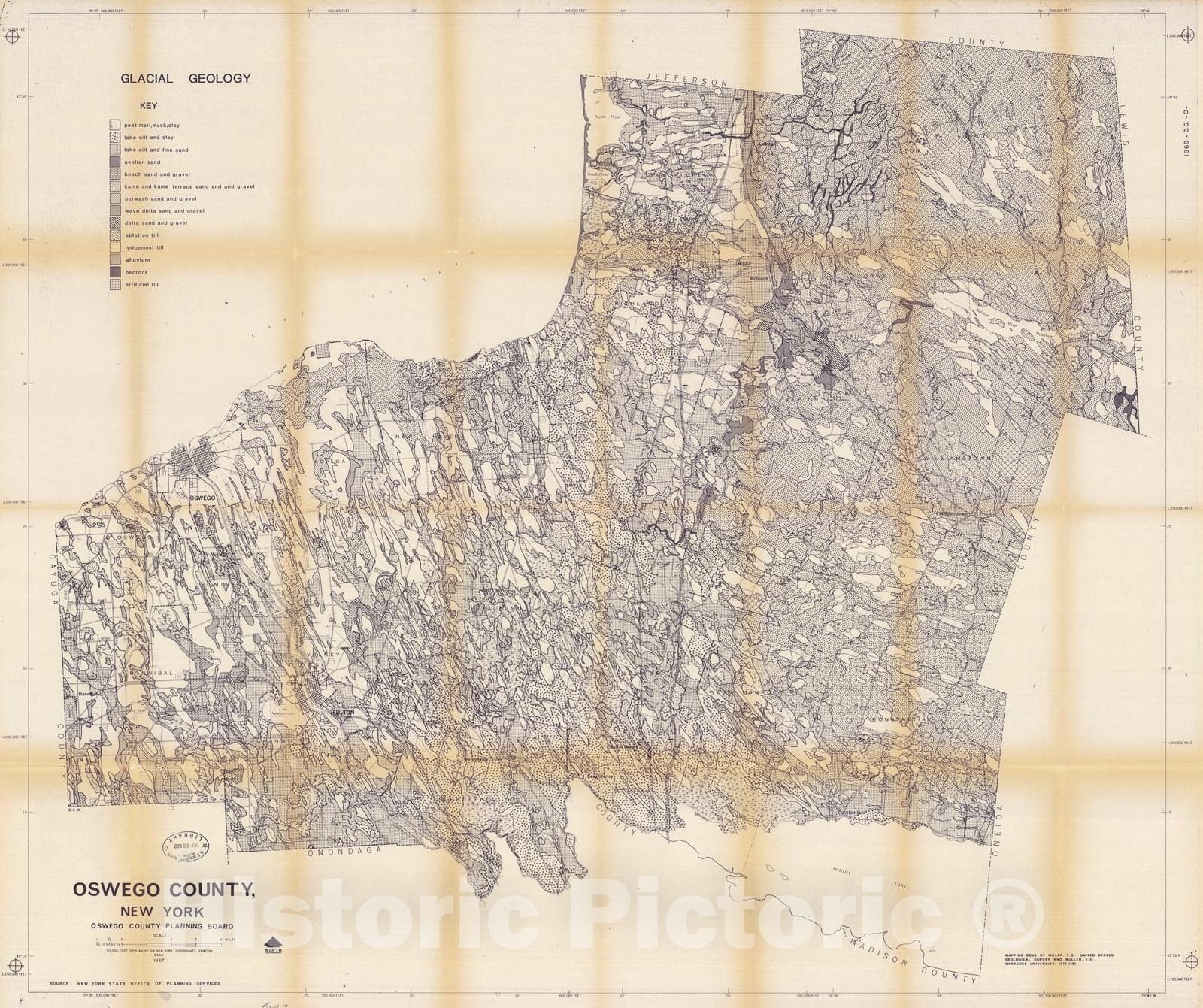 Map : Surficial Geologic Map of Oswego County, New York, 1980 Cartography Wall Art :