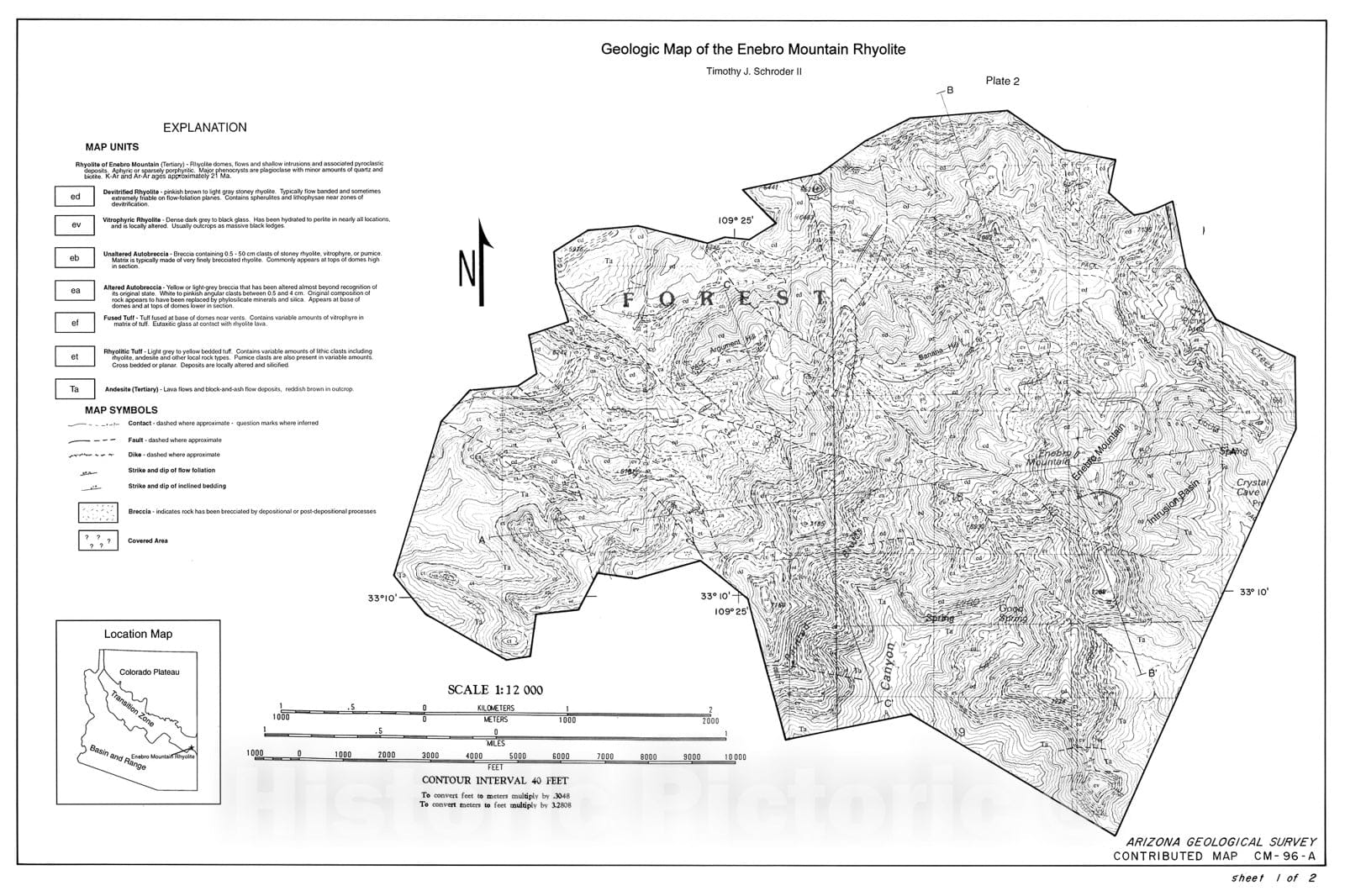 Map : Geology of the Enebro Mountain area, Greenlee County, Arizona, 1994 Cartography Wall Art :