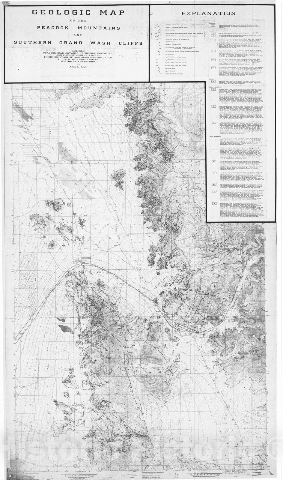Map : Geologic map of the Peacock Mountains and southern Grand Wash Cliffs, including Peacock Peak, Antares, Hackberry, Valentine, and t, 1991 Cartography Wall Art :