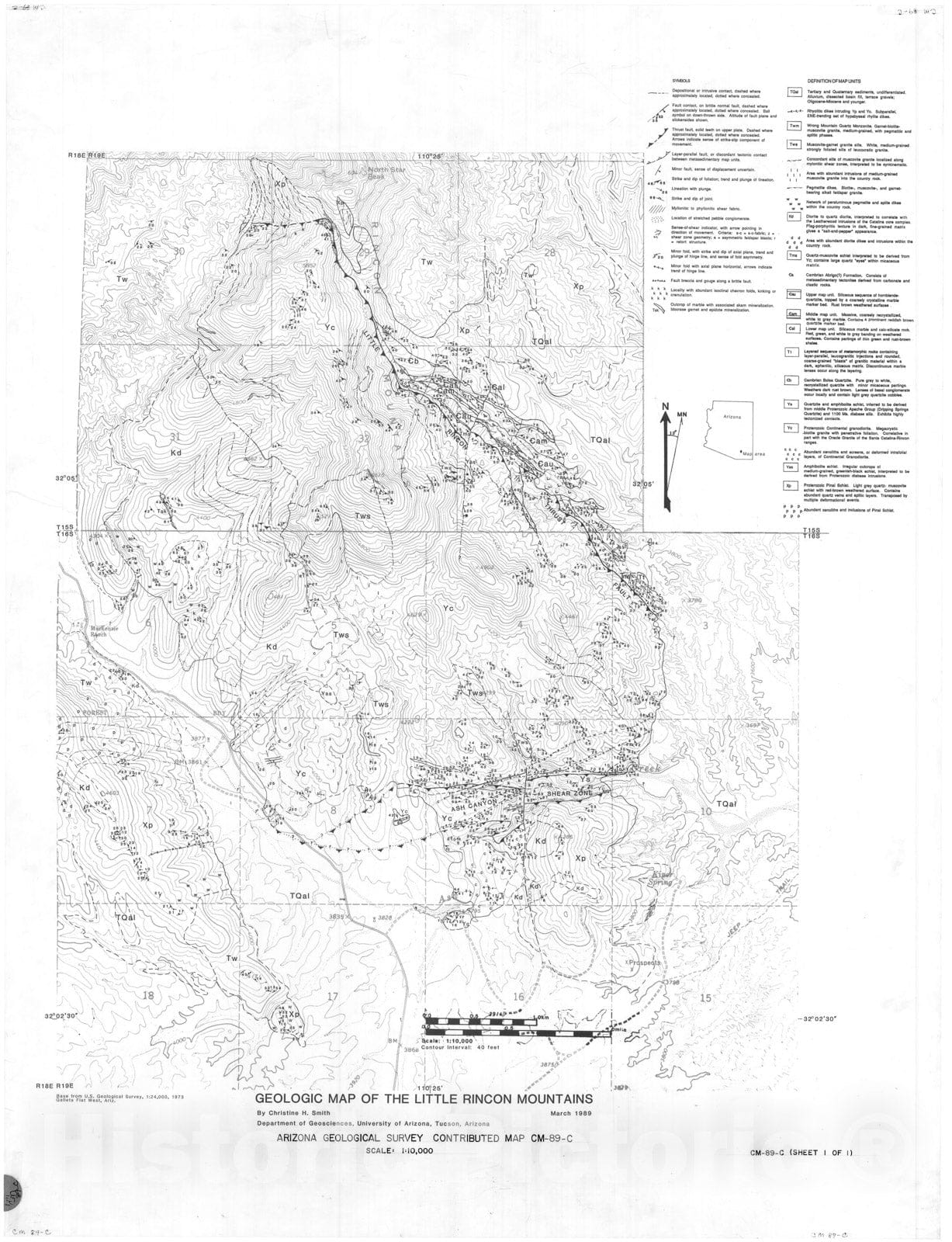 Map : Geologic map of the Little Rincon Mountains, 1989 Cartography Wall Art :