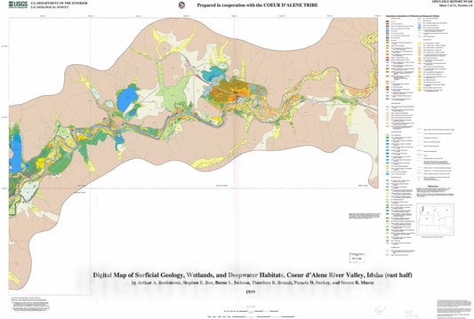 Map : Digital map of surficial geology, wetlands, and deepwater habitats, Coeur d'Alene River valley, Idaho, 1999 Cartography Wall Art :