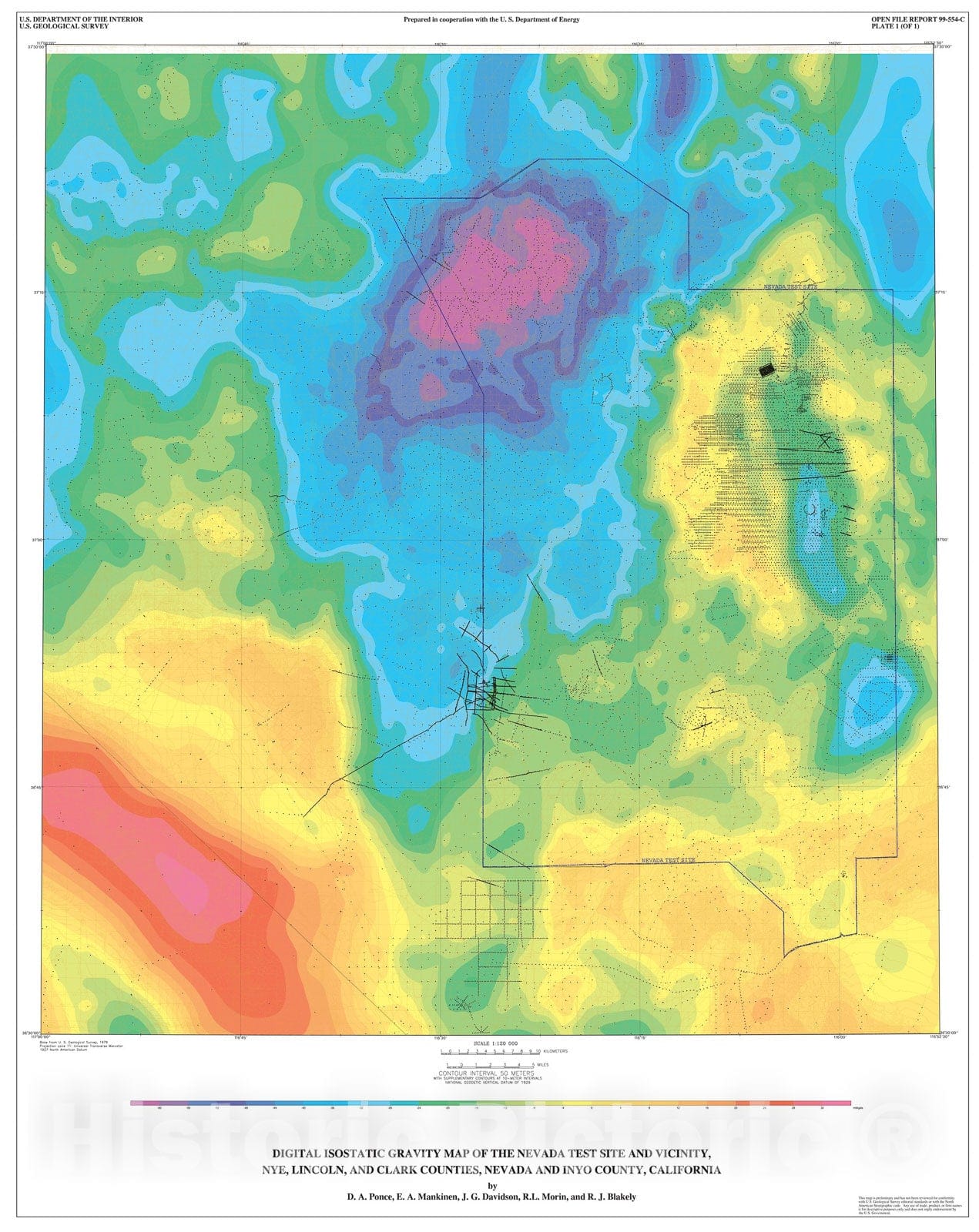 Map : Digital isostatic gravity map of the Nevada Test Site and vicinity, Nye, Lincoln, and Clark Counties, Nevada and Inyo County, California, 2000 Cartography Wall Art :