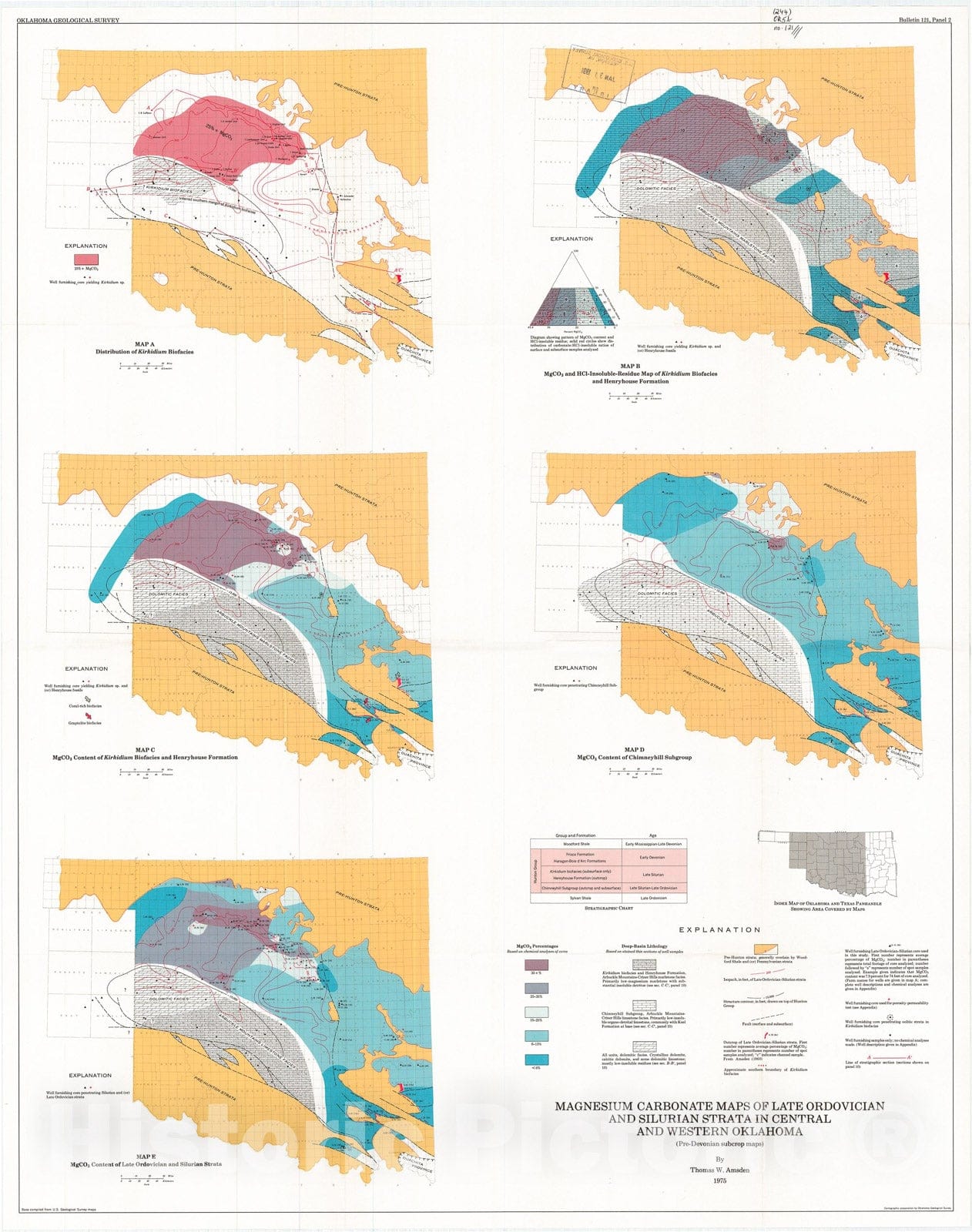 Map : Panel 2.  Magnesium carbonate maps of late Ordovician and Silurian strata in central and western Oklahoma, 1975 Cartography Wall Art :
