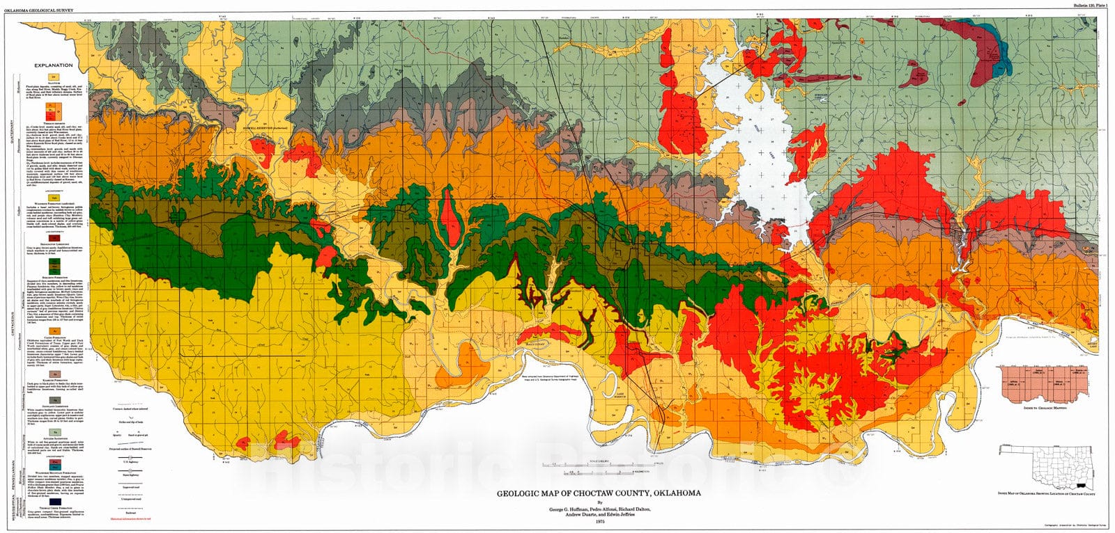 Map : Plate 1. Geologic map of Choctaw County, Oklahoma, 1975 Cartography Wall Art :