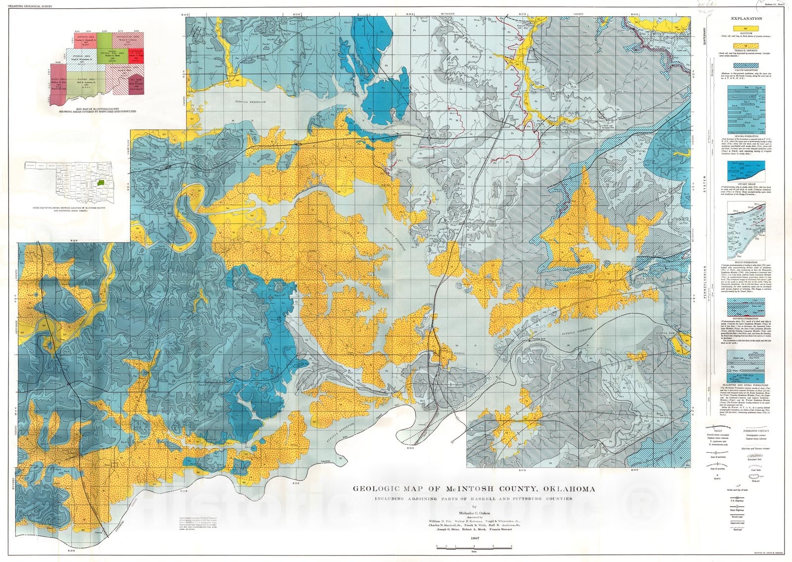 Map : Plate 1.  Geologic map of McIntosh County, Oklahoma, 1967 Cartography Wall Art :