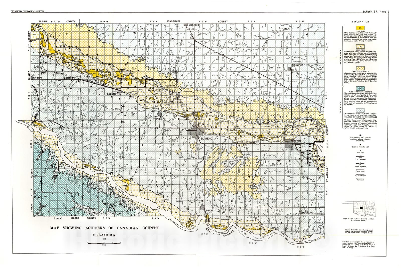 Map : Plate 1. Map showing aquifers of Canadian County, Oklahoma, 1960 Cartography Wall Art :