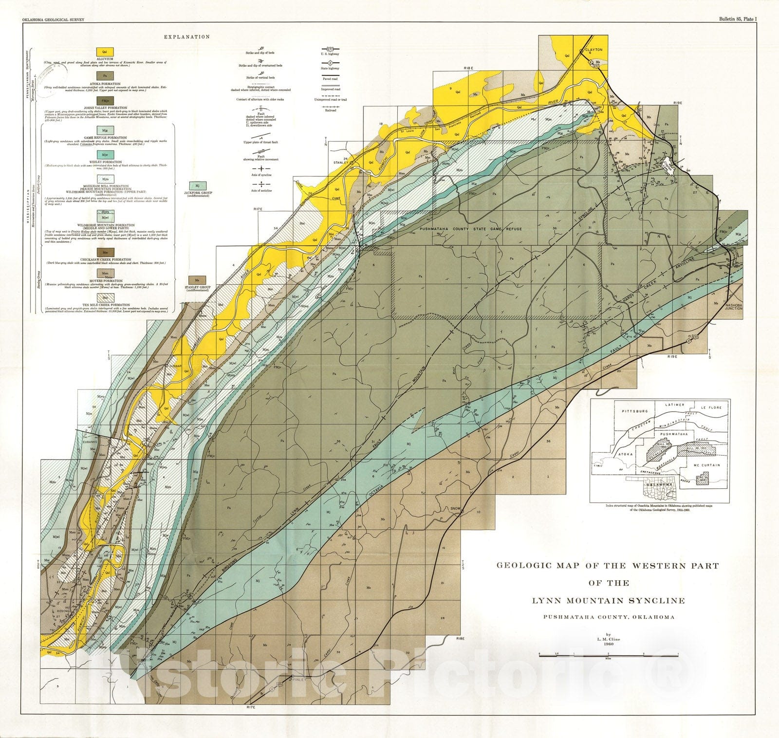 Map : Plate 1. Geologic map of the western part of the Lynn Mountain Syncline, 1960 Cartography Wall Art :