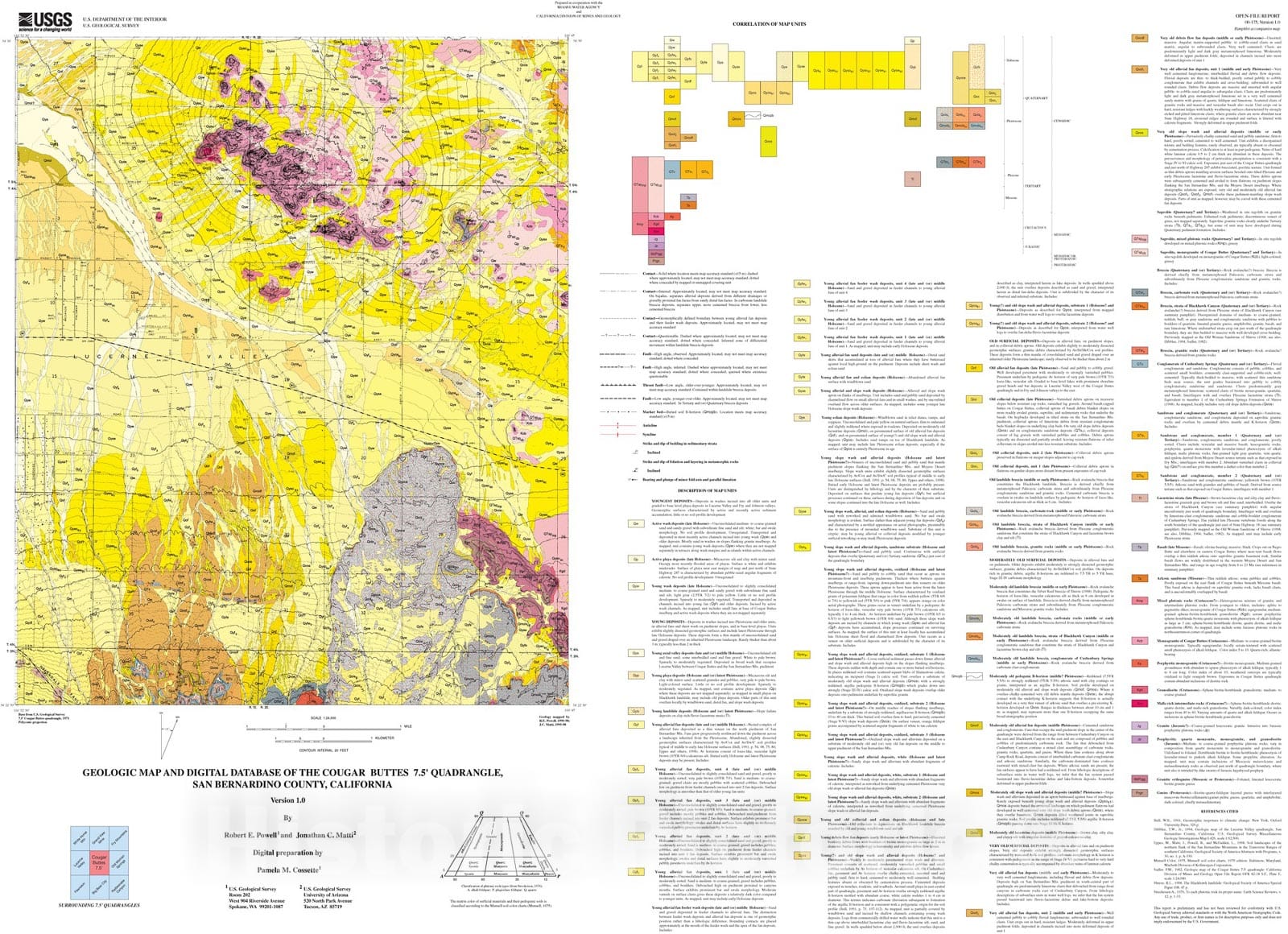 Map : Geologic map and digital database of the Cougar Buttes 7.5' quadrangle, San Bernardino County, California, 2000 Cartography Wall Art :