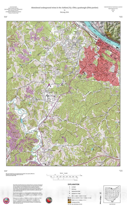 Map : Abandoned underground mines in the Ashland, Ky.-Ohio, quadrangle (Ohio portion), 1981 Cartography Wall Art :
