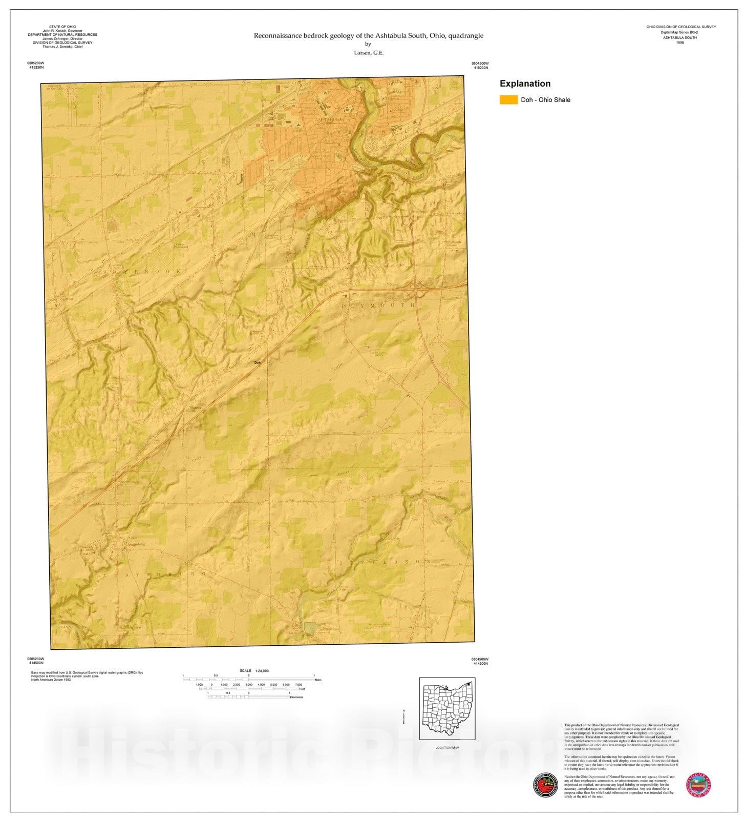 Map : Reconnaissance bedrock geology of the Ashtabula South, Ohio, quadrangle, 1996 Cartography Wall Art :