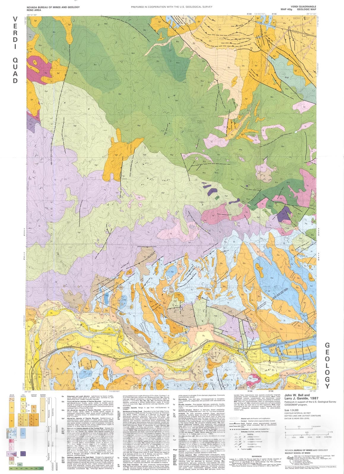 Map : Verdi Quadrangle Geologic Map, 1987 Cartography Wall Art :