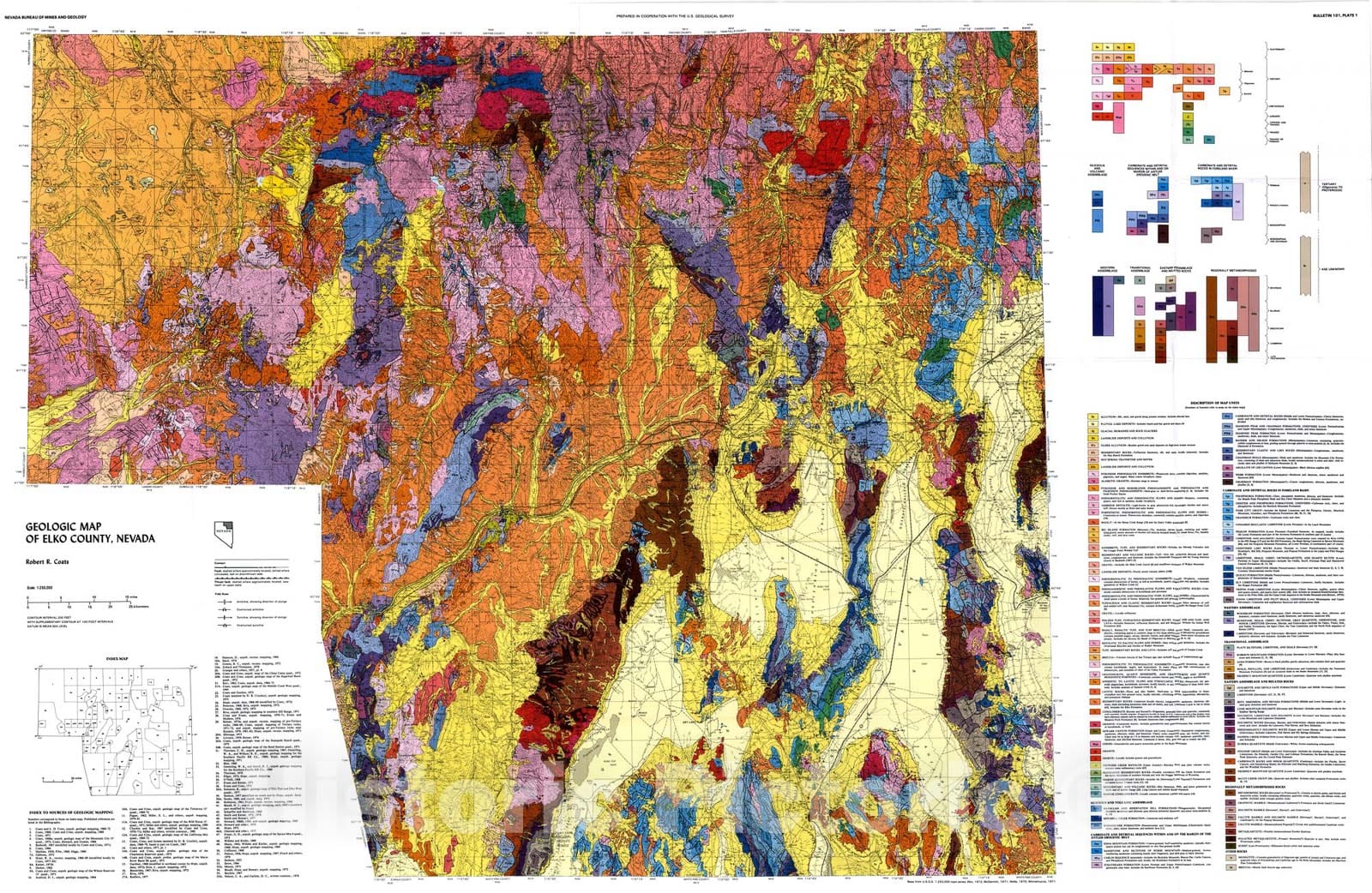 Map : Geology of Elko County, Nevada, 1987 Cartography Wall Art :