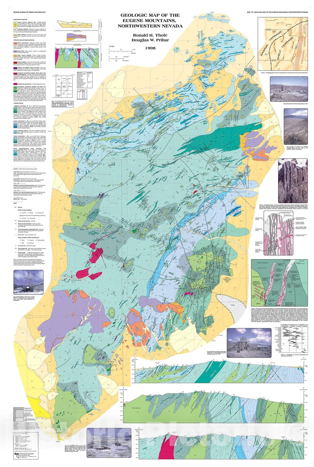 Map : Geologic Map of the Eugene Mountains, Northwestern Nevada, 1998 Cartography Wall Art :
