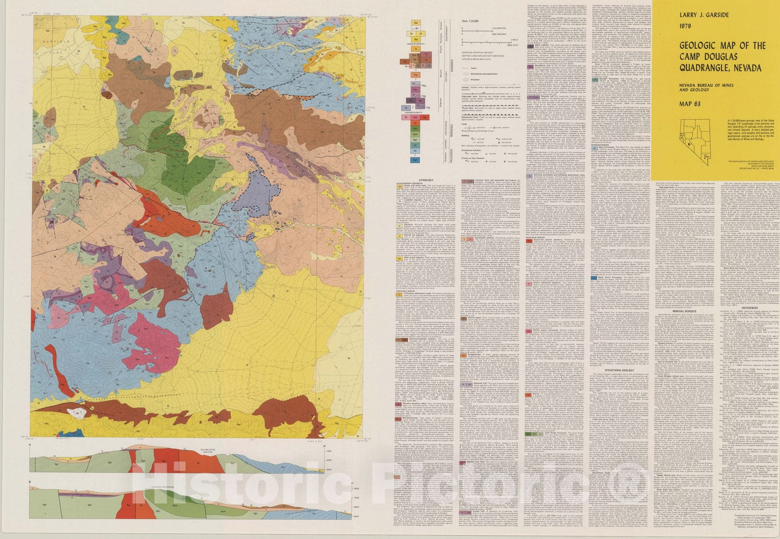 Map : Geologic Map of the Camp Douglas Quadrangle, Nevada, 1979 Cartography Wall Art :