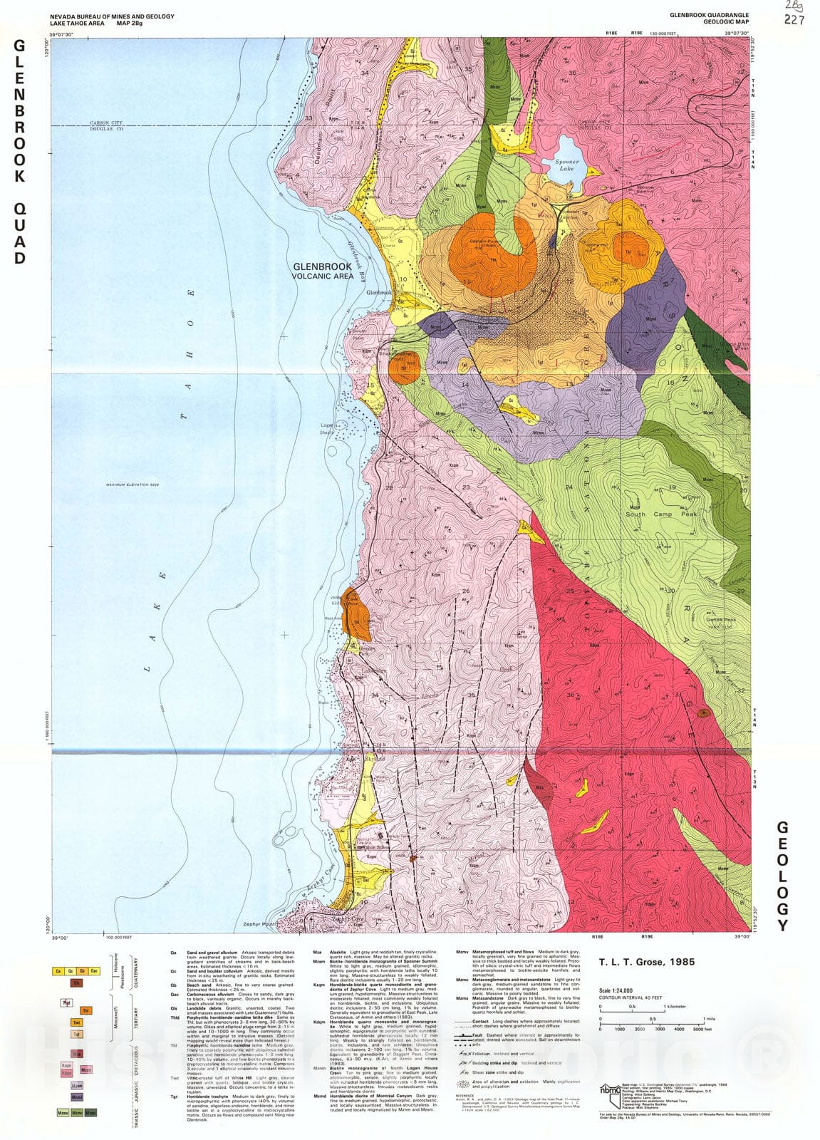 Map : Glenbrook Quadrangle, Geologic Map, 1985 Cartography Wall Art :