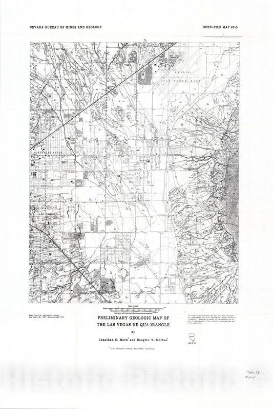 Map : Preliminary Geologic Map of the Las Vegas NE Quadrangle, 1982 Cartography Wall Art :