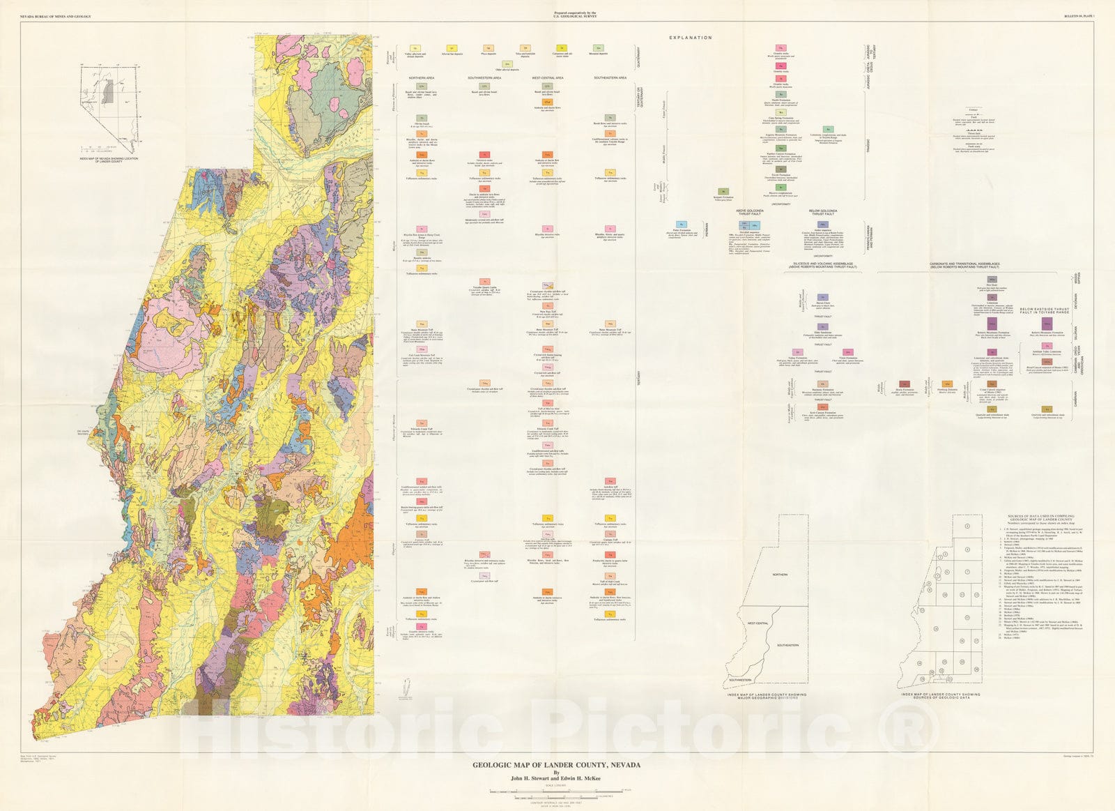Map : Geology and Mineral Deposits of Lander County, Nevada, 1977 Cartography Wall Art :