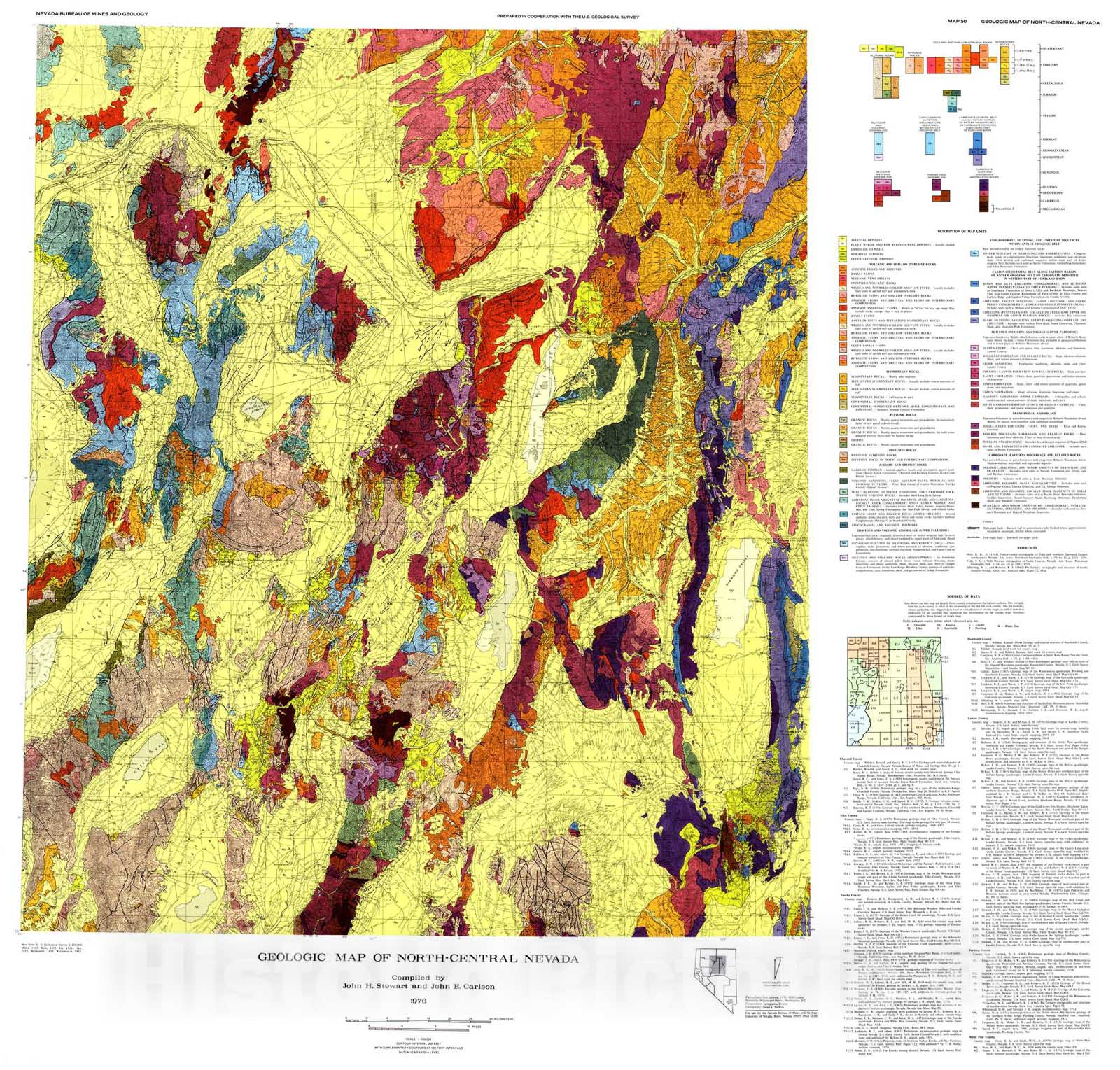 Map : Geologic Map of North-central Nevada, 1976 Cartography Wall Art :