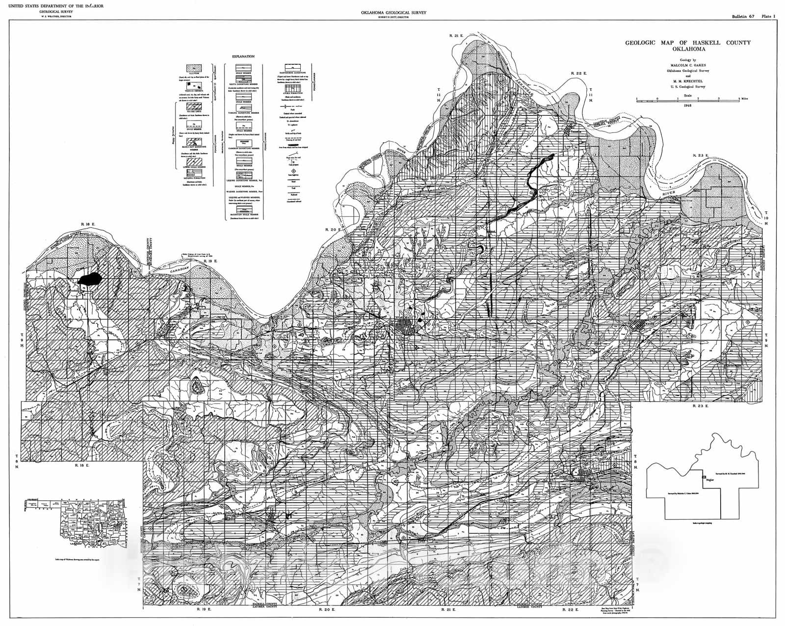 Map : Plate 1. Geologic map of Haskell County, Oklahoma, 1948 Cartography Wall Art :
