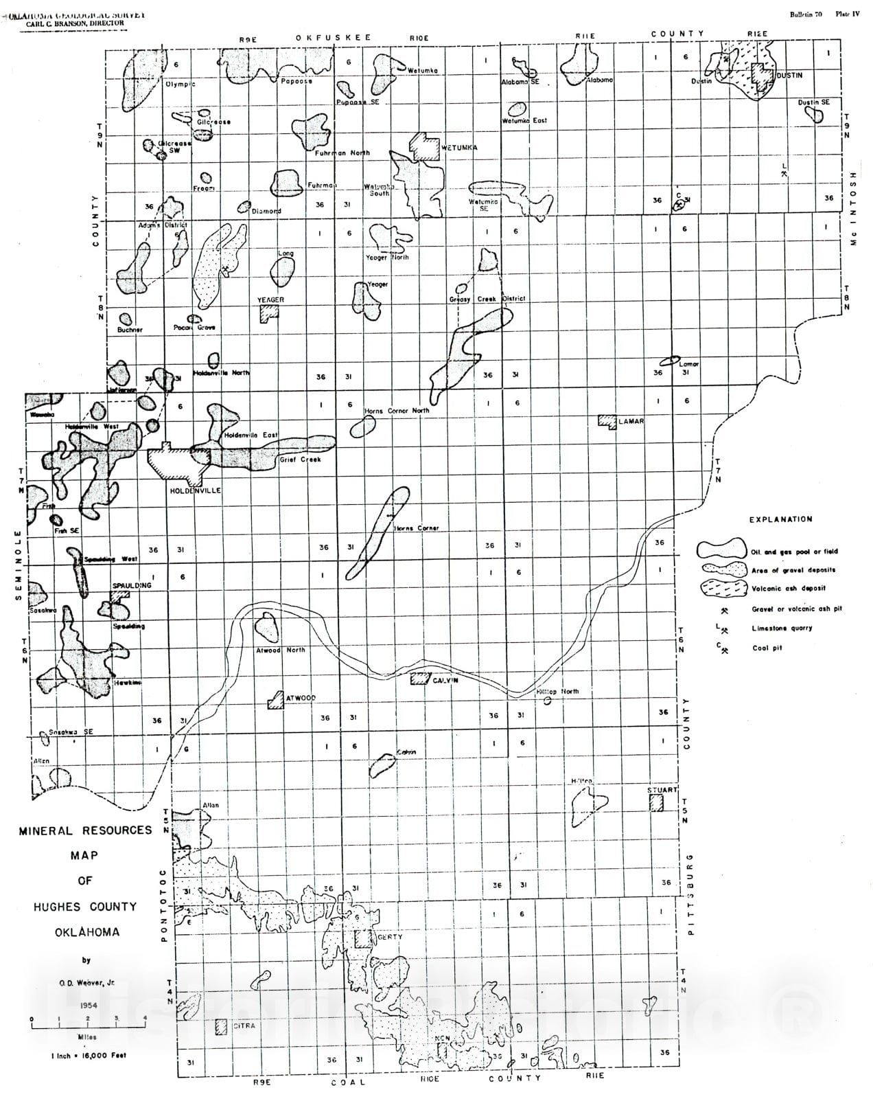 Map : Plate 4. Mineral resources map of Hughes County, Oklahoma, 1954 Cartography Wall Art :