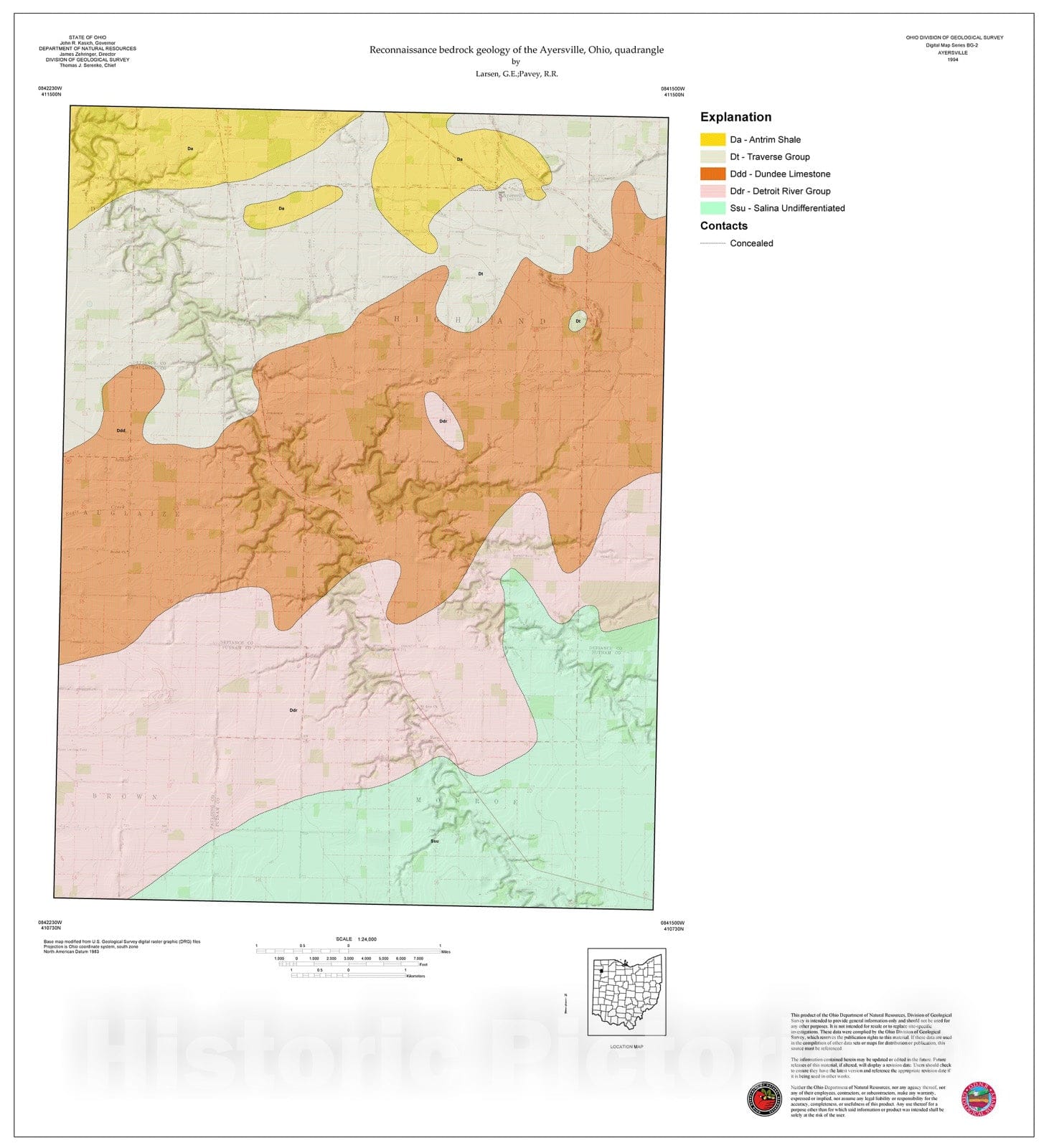Map : Reconnaissance bedrock geology of the Ayersville, Ohio, quadrangle, 1994 Cartography Wall Art :