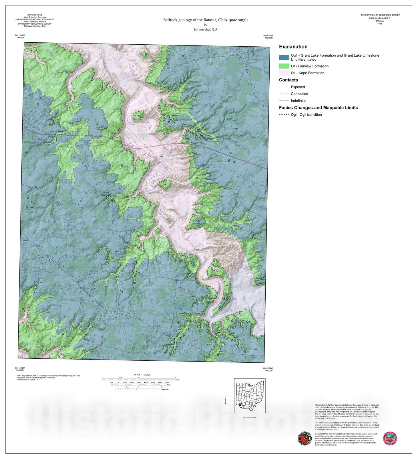 Map : Bedrock geology of the Batavia, Ohio, quadrangle, 1998 Cartography Wall Art :