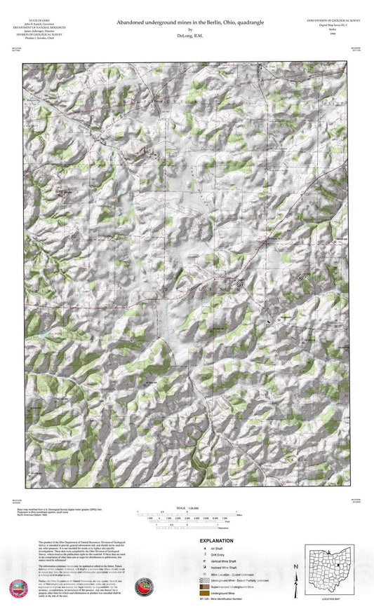 Map : Abandoned underground mines in the Berlin, Ohio, quadrangle, 1980 Cartography Wall Art :