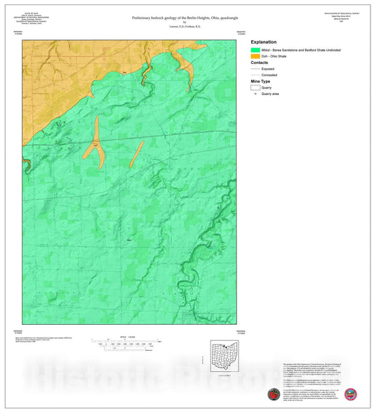 Map : Preliminary bedrock geology of the Berlin Heights, Ohio, quadrangle, 1997 Cartography Wall Art :