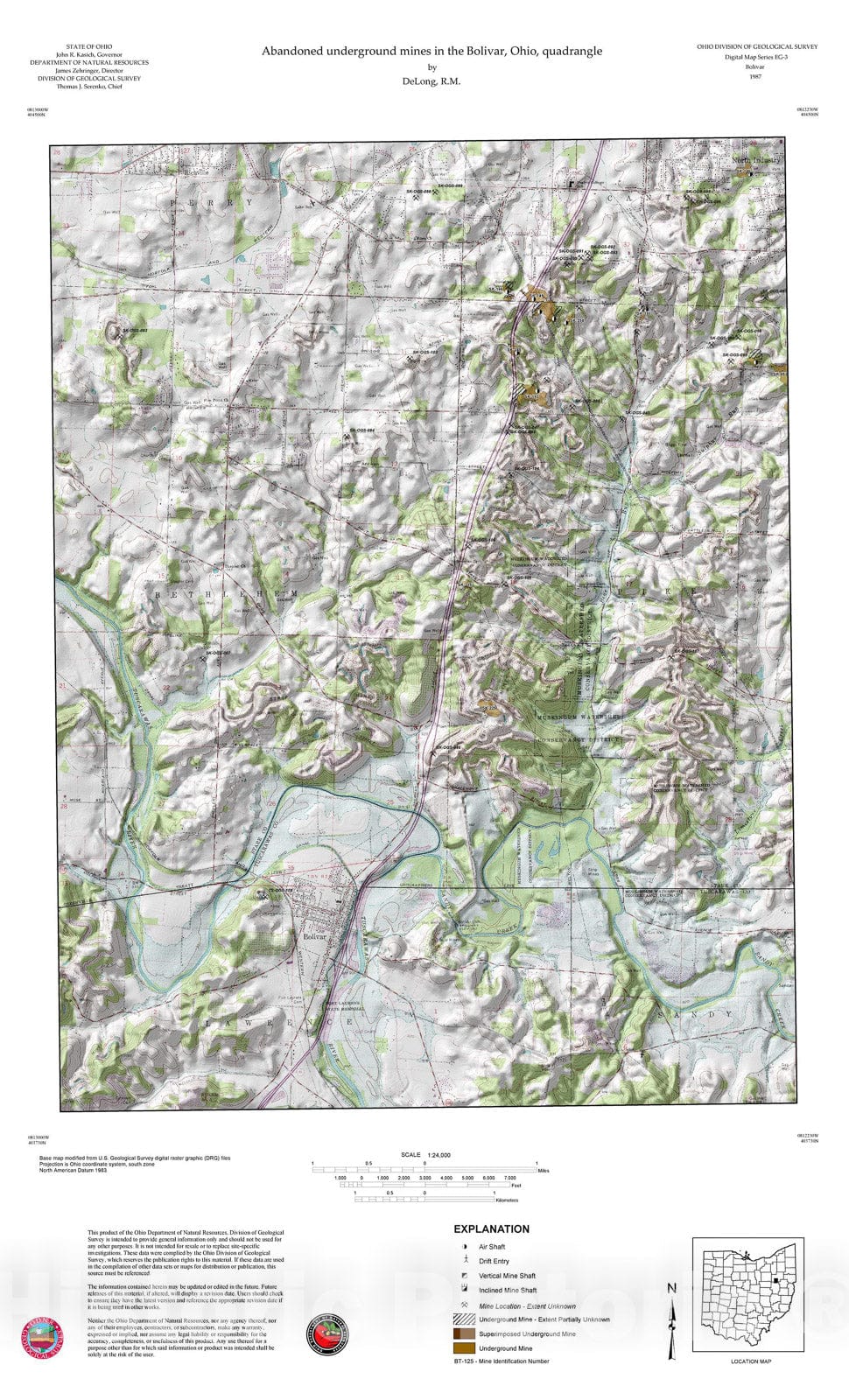 Map : Abandoned underground mines in the Bolivar, Ohio, quadrangle, 1987 Cartography Wall Art :