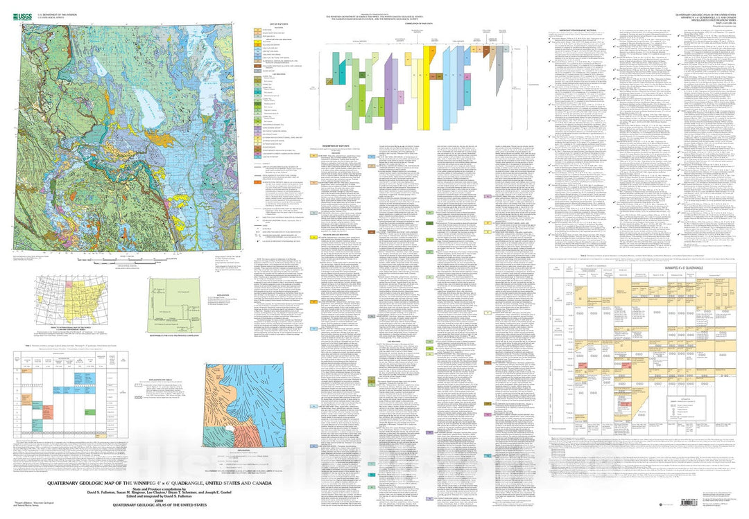 Map : Quaternary geologic map of the Winnipeg four degree X six degree quadrangle, United States and Canada, 2000 Cartography Wall Art :