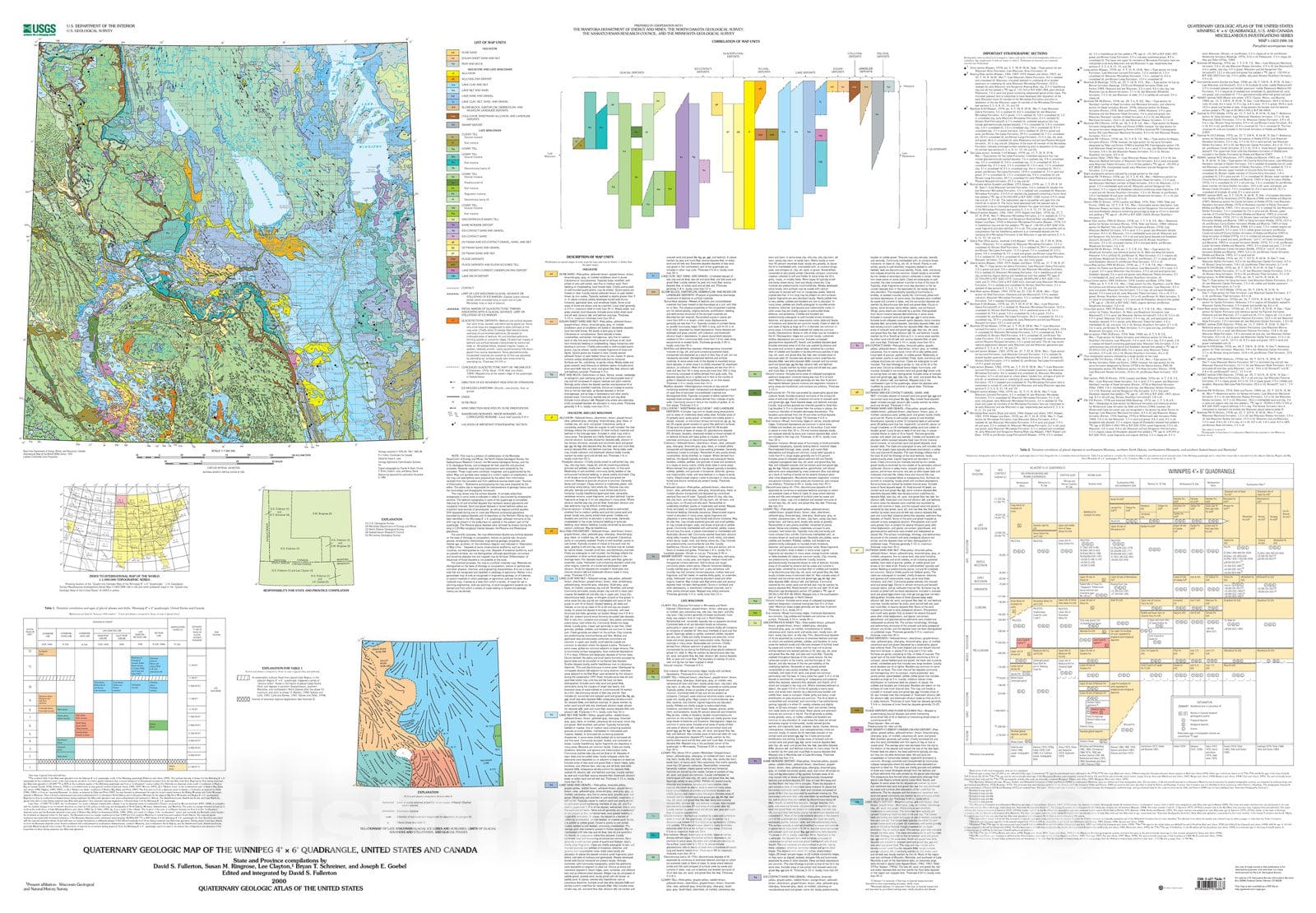 Map : Quaternary geologic map of the Winnipeg four degree X six degree quadrangle, United States and Canada, 2000 Cartography Wall Art :