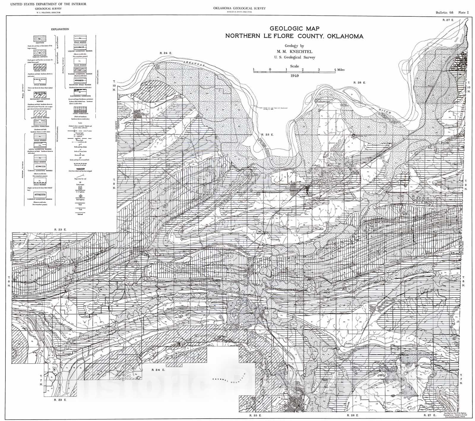Map : Plate 1. Geologic map of northern Le Flore County, Oklahoma, 1949 Cartography Wall Art :