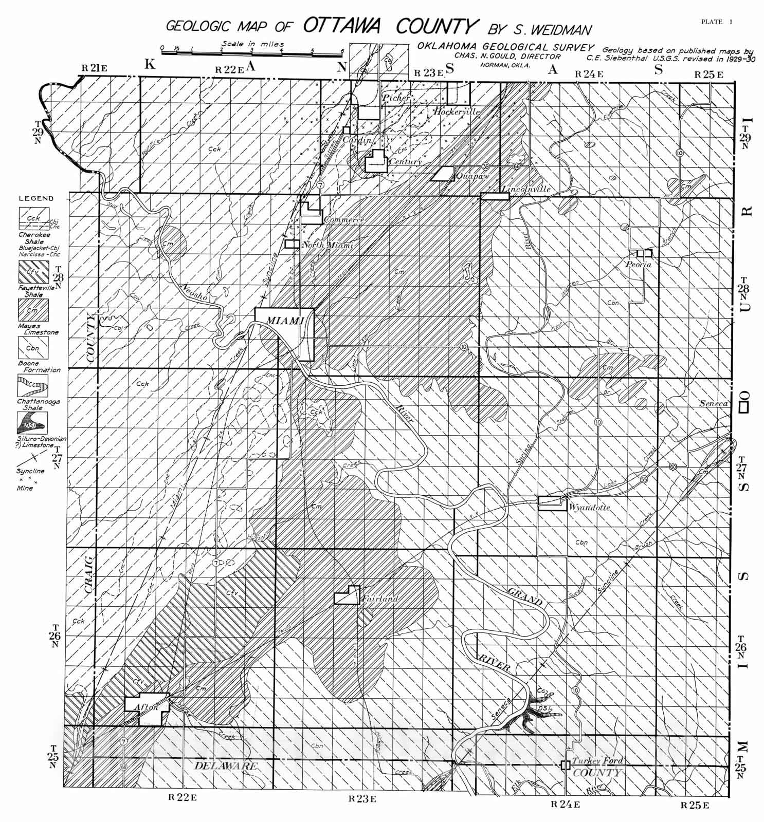 Map : Plate 1. Geologic map of Ottawa County, 1932 Cartography Wall Art :