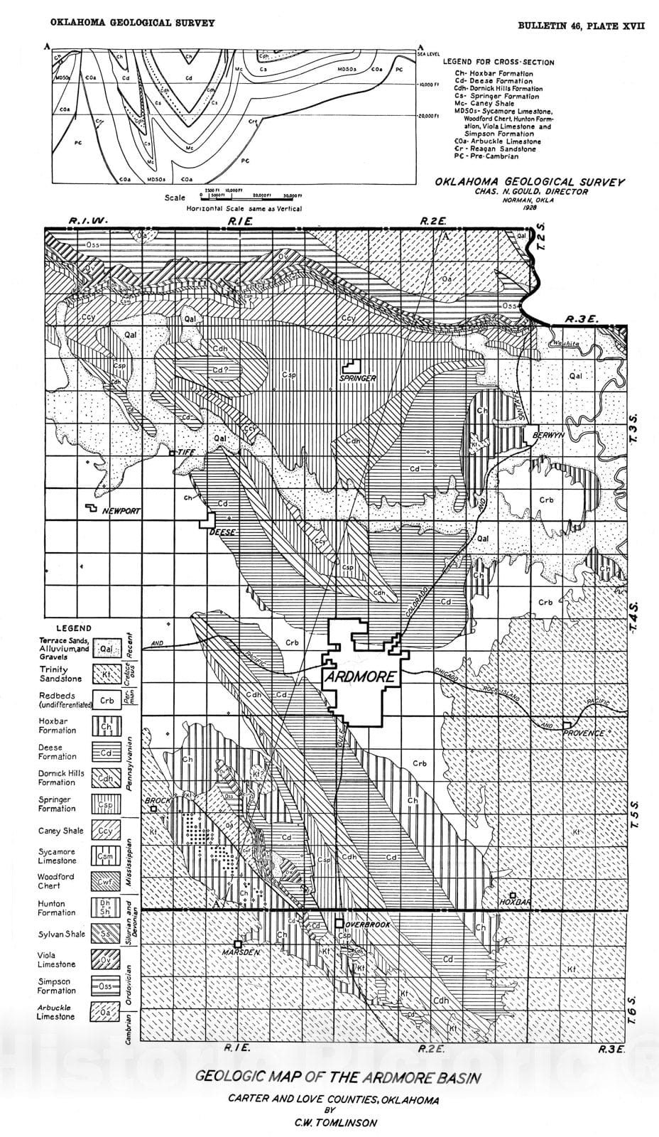 Map : Plate 17. Geologic map of the Ardmore Basin, 1929 Cartography Wall Art :