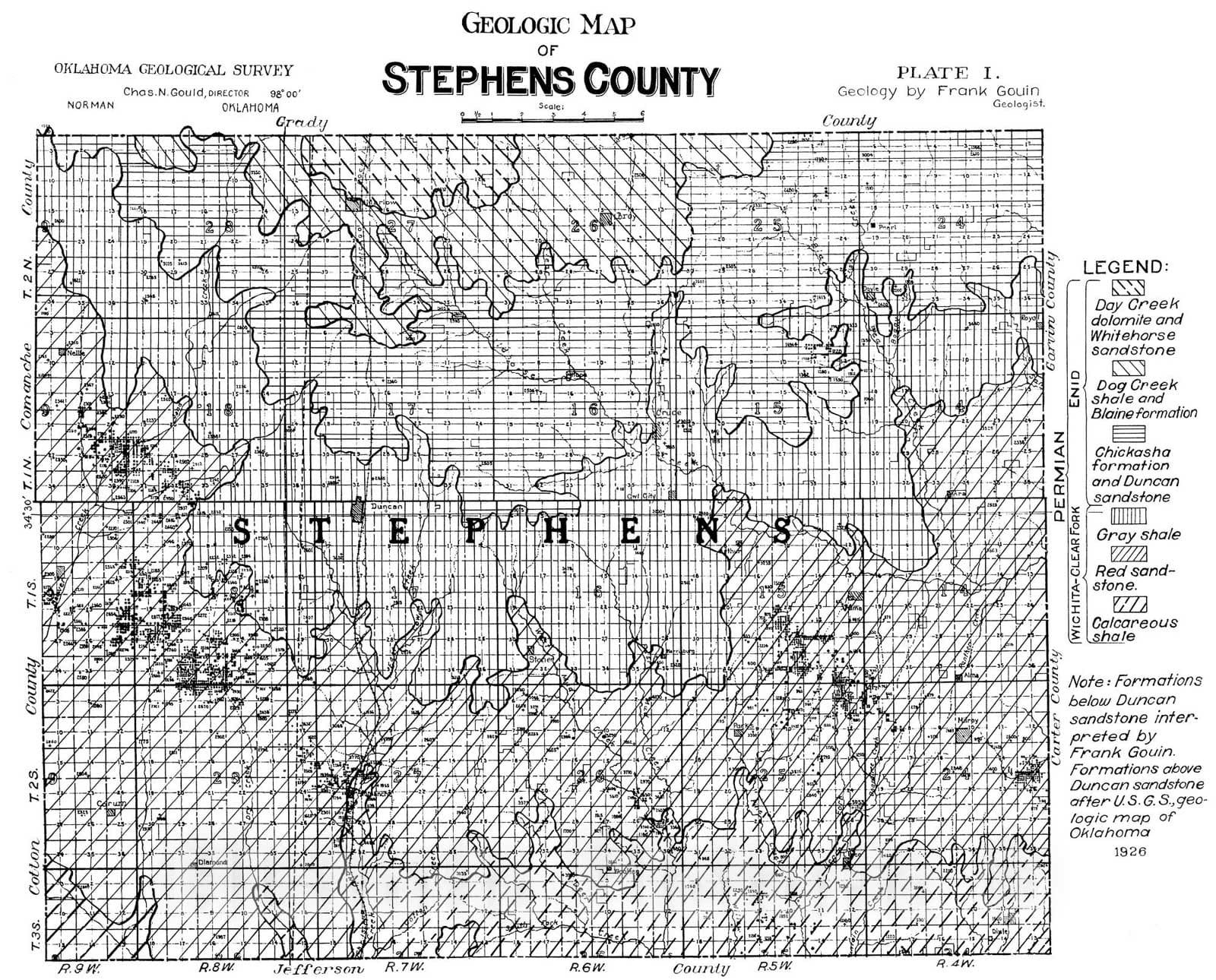 Map : Plate 6. Geologic map of Stephens County., 1926 Cartography Wall Art :