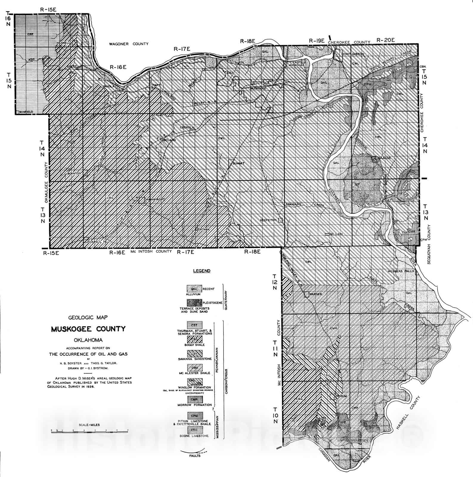 Map : Muskogee County, 1928 Cartography Wall Art :