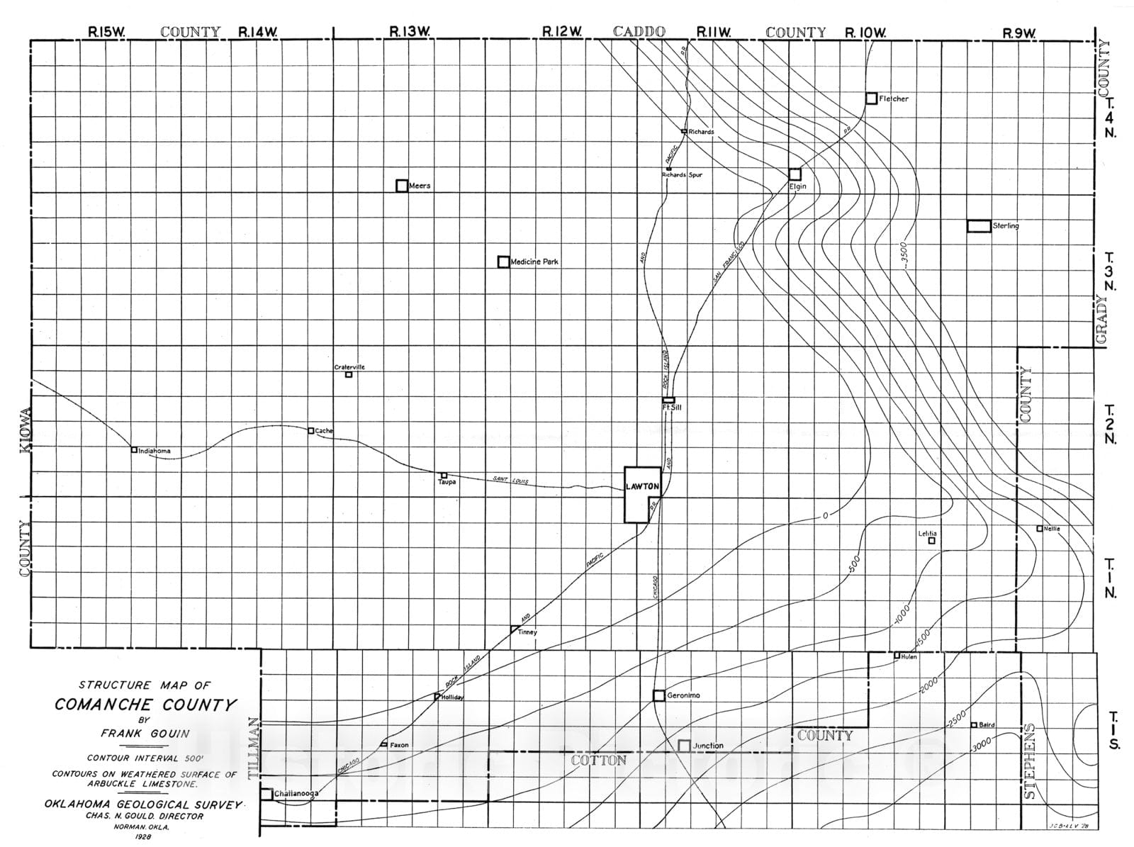 Map : Plate 24. Structure map of Comanche County, 1928 Cartography Wall Art :