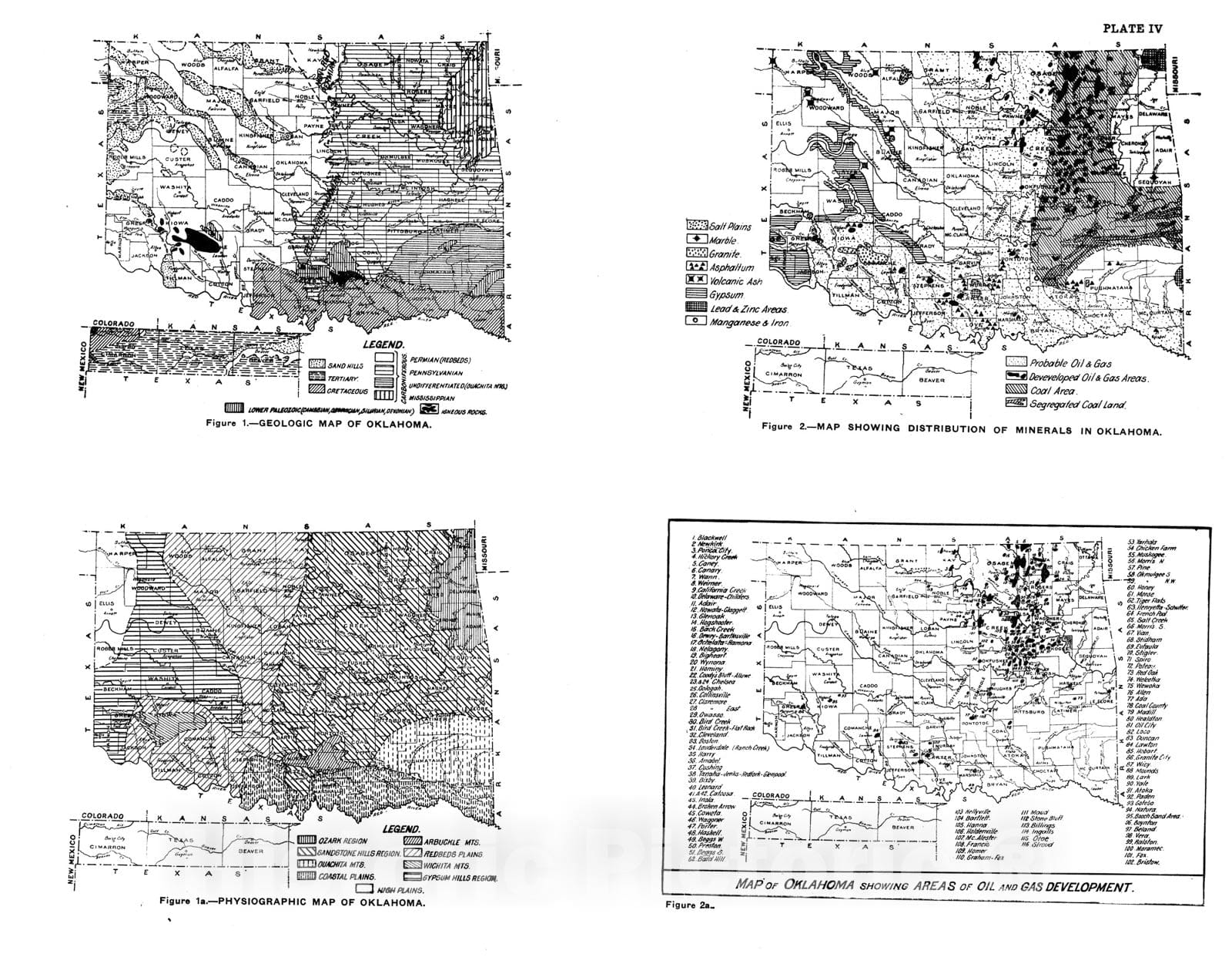 Map : Physiographic map of Oklahoma, 1915 Cartography Wall Art :