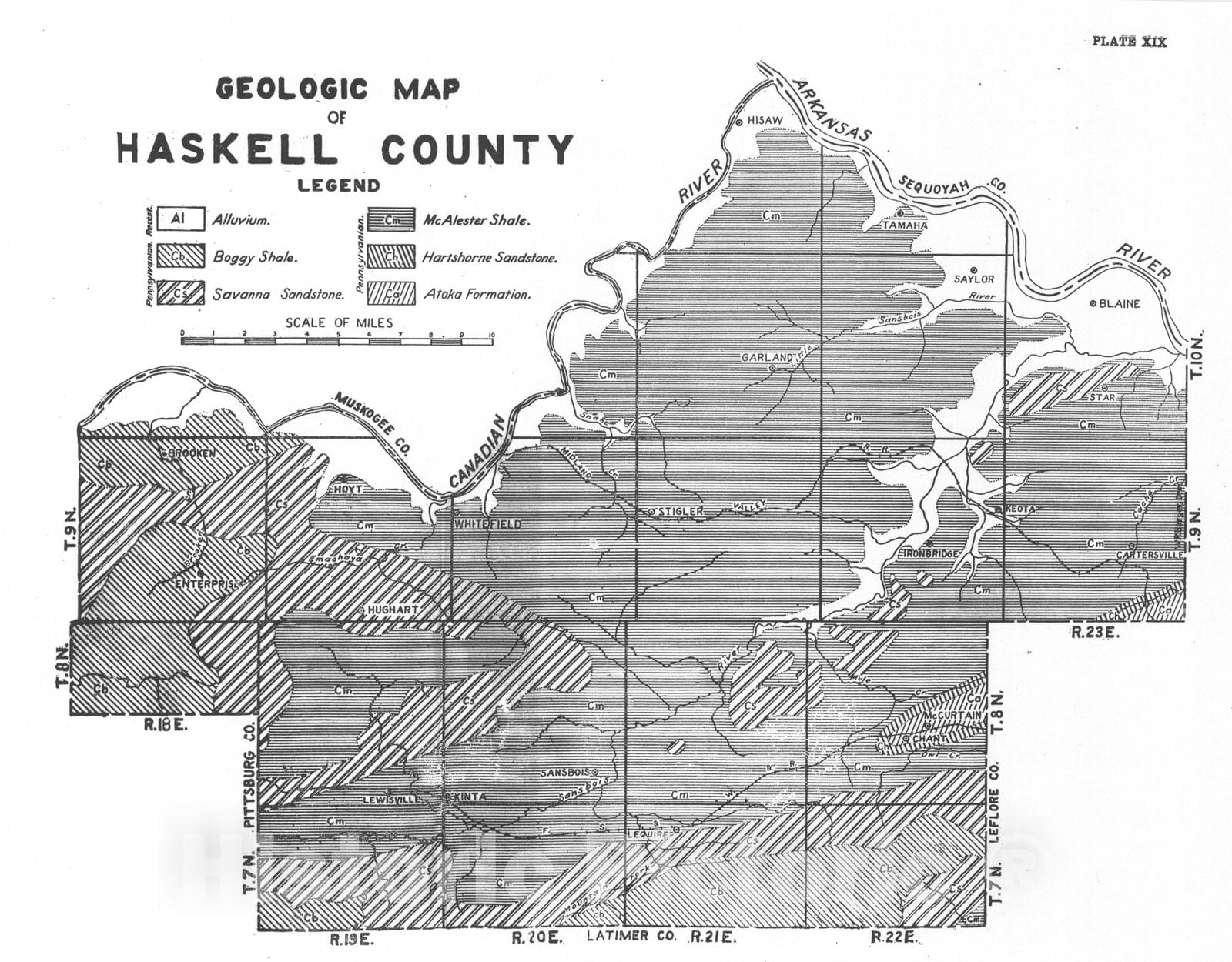 Map : Plate 20. Geologic map of Haskell County, 1915 Cartography Wall Art :