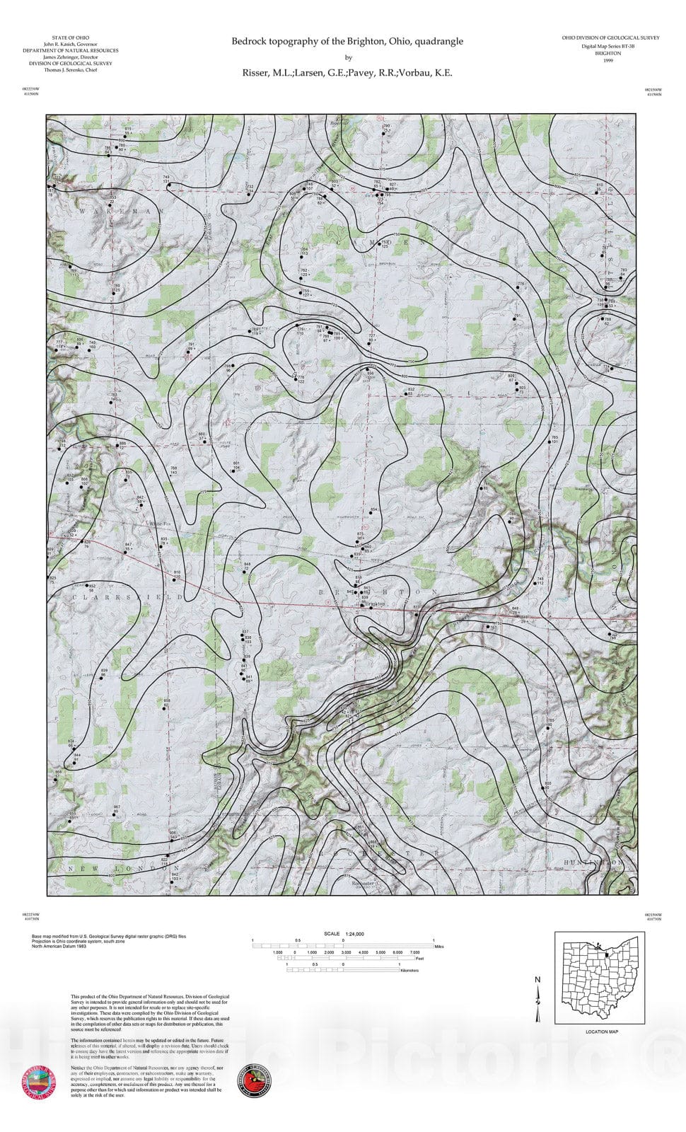 Map : Bedrock topography of the Brighton, Ohio, quadrangle, 1999 Cartography Wall Art :